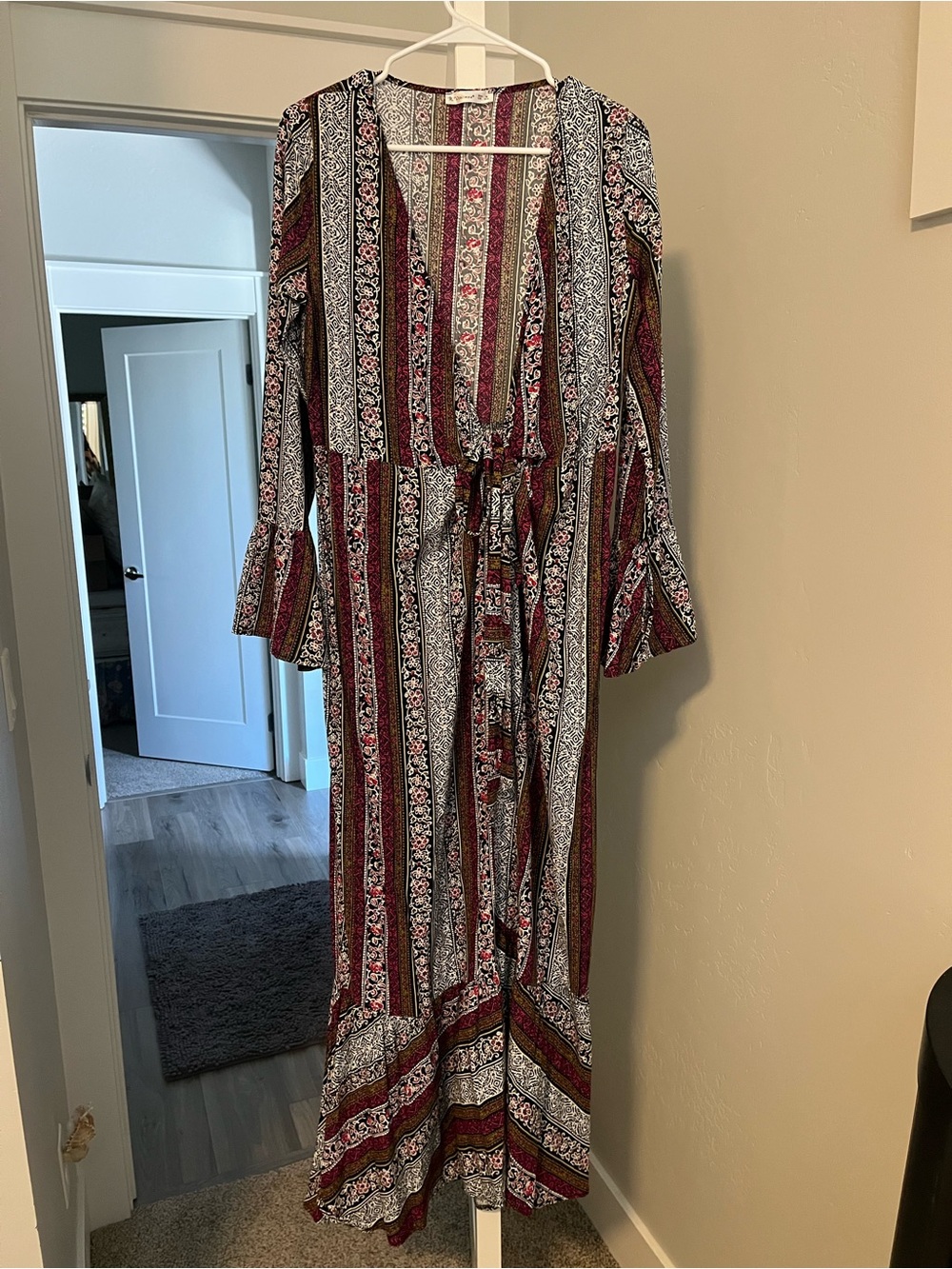 Bohemian Stripe Maxi Dress in Burgundy and Cream